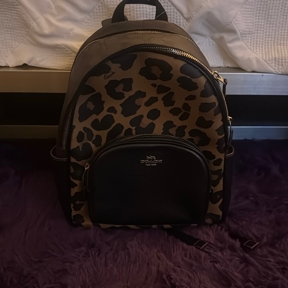 Coach Leopard Print Backpack with Black Details